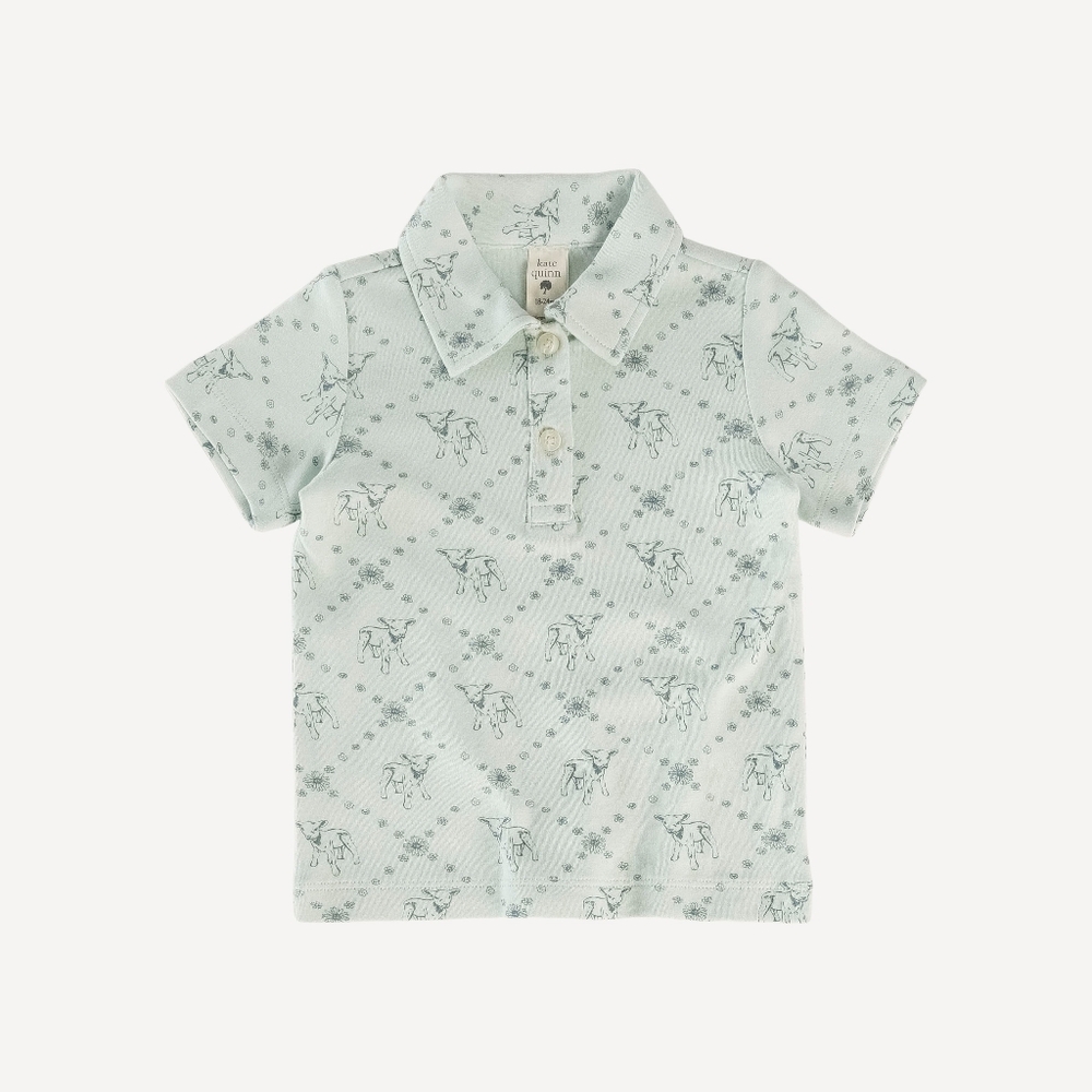 NWT 5Y Kate Quinn Short Sleeve Polo Shirt Little Lamb Green T-shirt Cotton Sheep